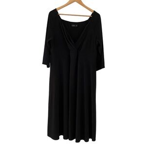 Igigi Dress 18/20 Black Off Shoulder 3/4 Sleeve Crossover Neck Midi Length Plus